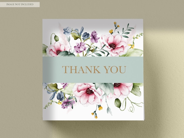 Free PSD beautiful wedding invitation card with flower and leaves watercolor