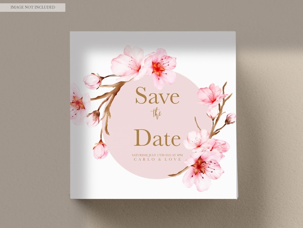 Beautiful wedding invitation card with sweet cherry blossom flower