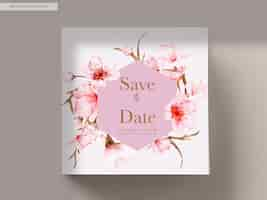 Free PSD beautiful wedding invitation card with sweet cherry blossom flower