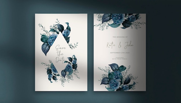 Beautiful wedding invitation stationery set decorated with flowers and leaves