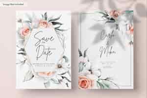 Free PSD beautiful wedding invitation with watercolor flower