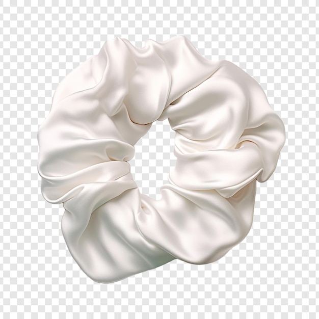 Beautiful white silk scrunchie isolated on transparent background