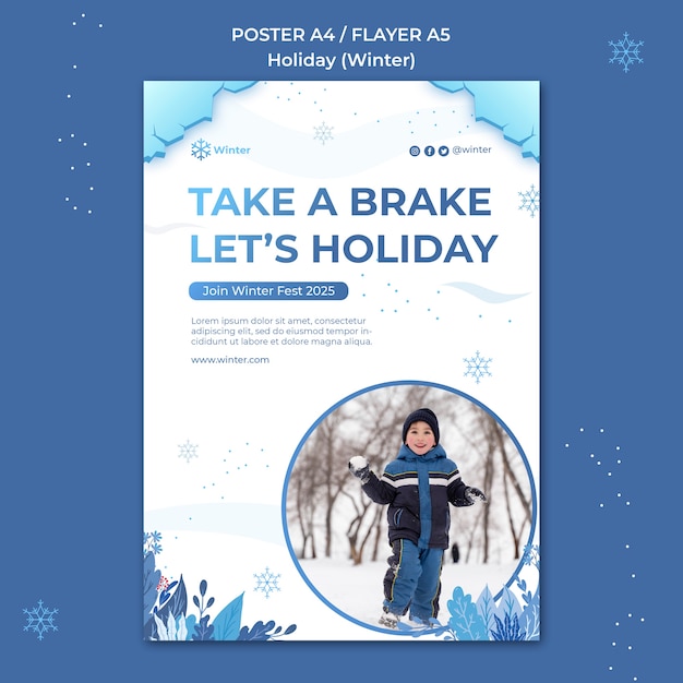 Free PSD beautiful winter holiday poster or flyer template