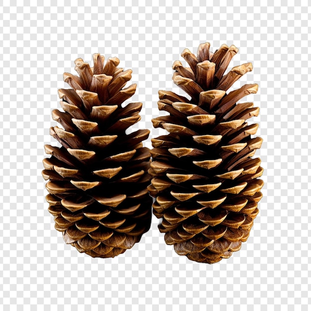 Grandi coni di pino fatti a mano, splendidamente decorati, isolati su uno sfondo trasparente