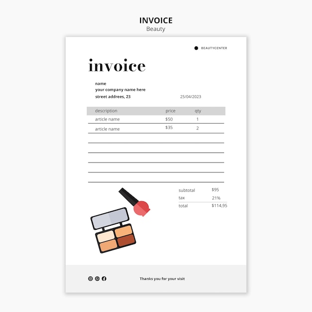 Free PSD beauty business invoice template