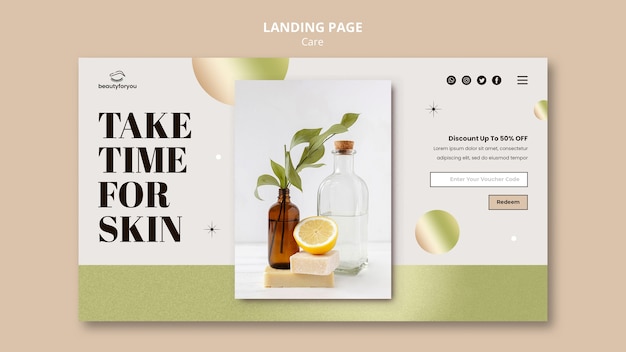 Beauty and care landing page design template