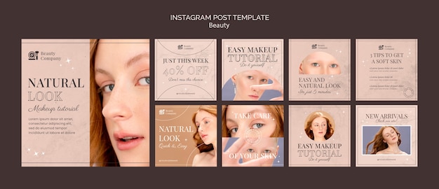 PSD gratuito design del modello di post di instagram di bellezza