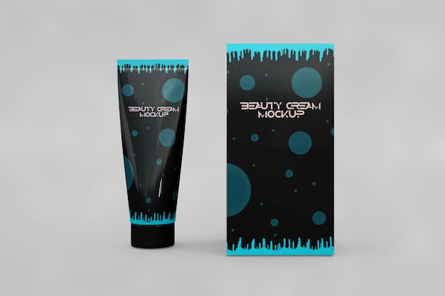 Free PSD beauty product mockup with box and tube