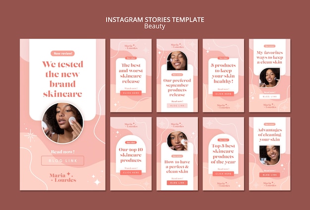 PSD gratuito collezione di storie di instagram di cosmetici per la bellezza e la cura della pelle