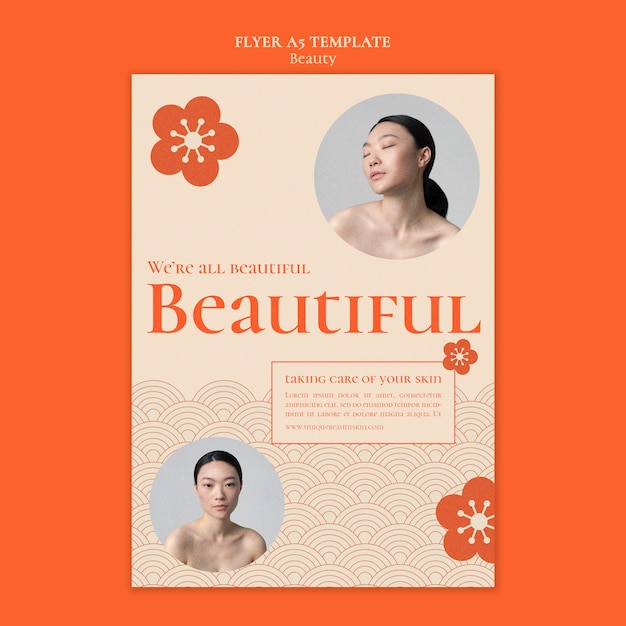 Free PSD beauty vertical flyer template with flowers