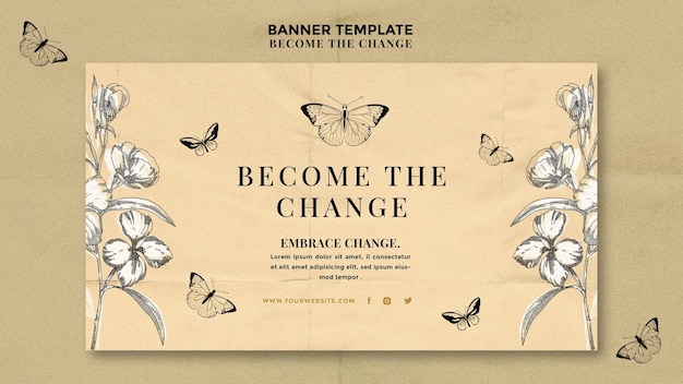 Free PSD become the change butterfly banner