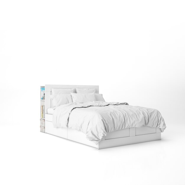 Bed with white sheets mockup