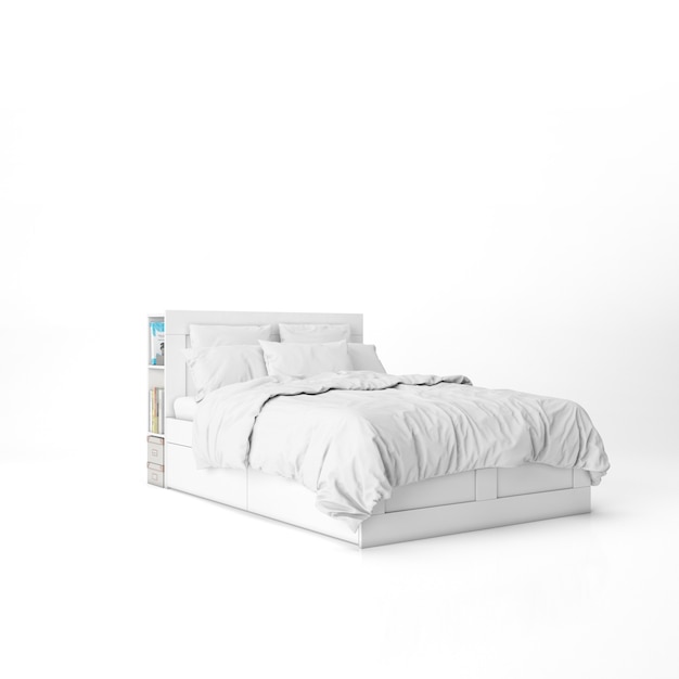 Bed with white sheets mockup