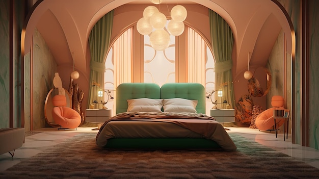 Bedroom interiorArt deco styleGenerative AI