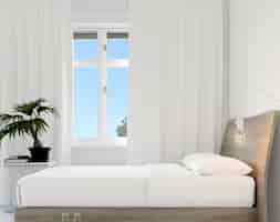 Бесплатный PSD Спальня с кроватью и растением