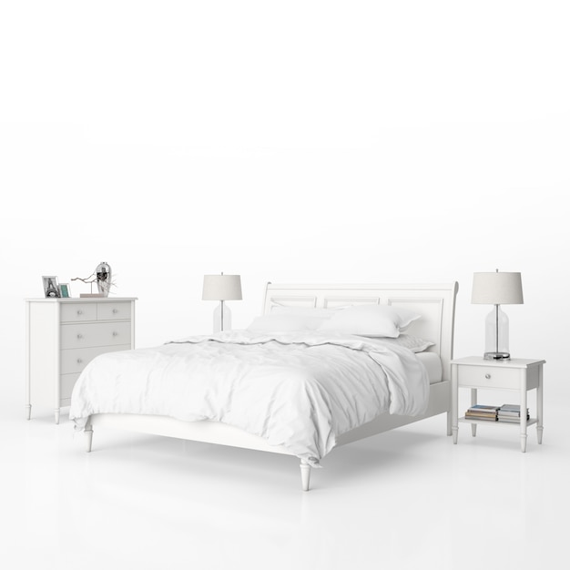 Bedroom with white furniture mockup