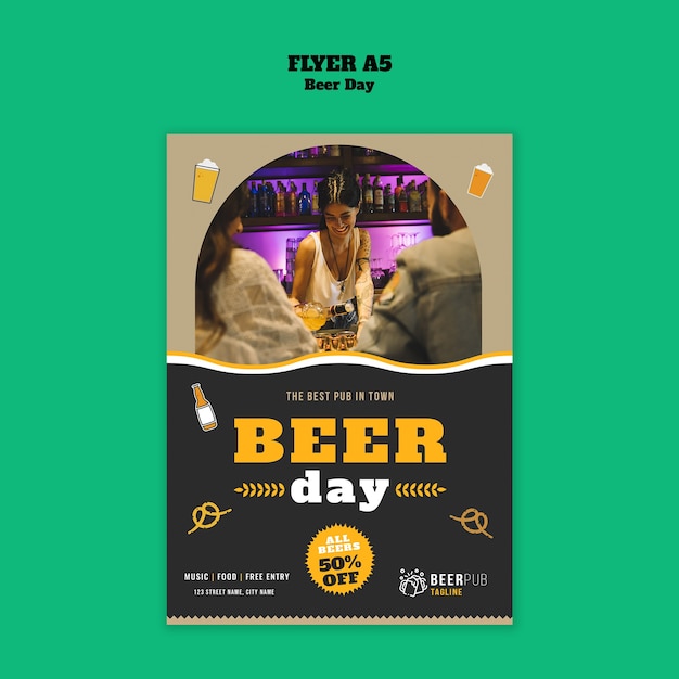 Free PSD beer day celebration flyer template