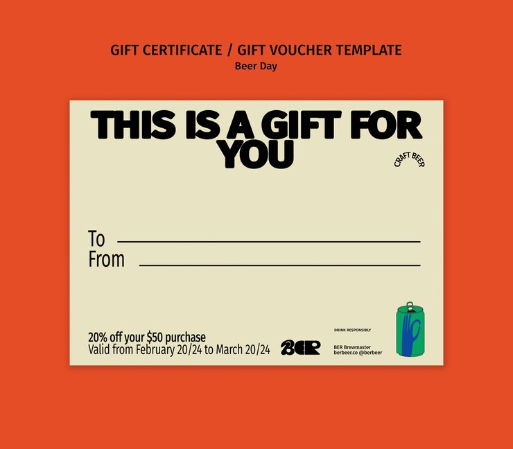 Free PSD beer day celebration gift voucher template