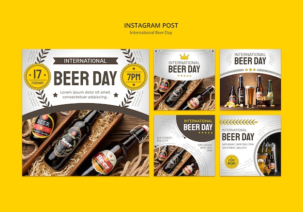 PSD gratuito post su instagram per la celebrazione del giorno della birra