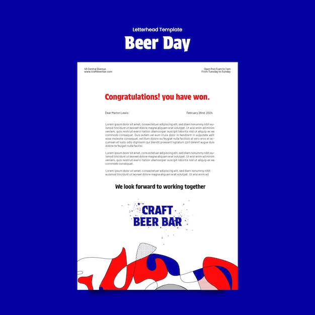 Free PSD beer day celebration letterhead template