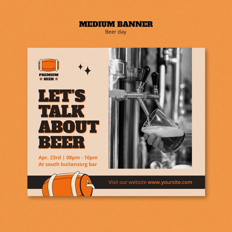 Free PSD beer day celebration medium banner  template