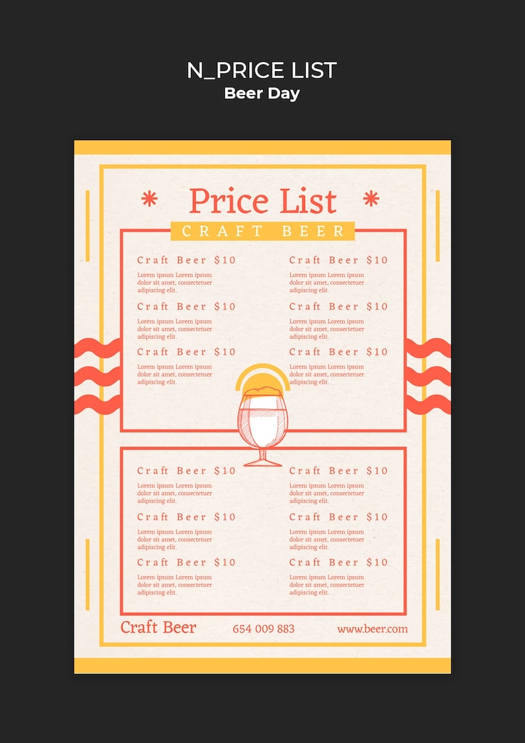 Free PSD beer day celebration price list  template