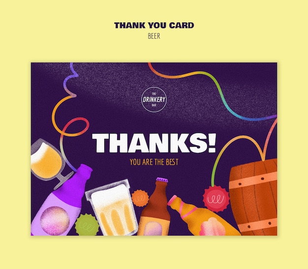 Бесплатный PSD Празднование дня пива шаблон благодарственной карточки