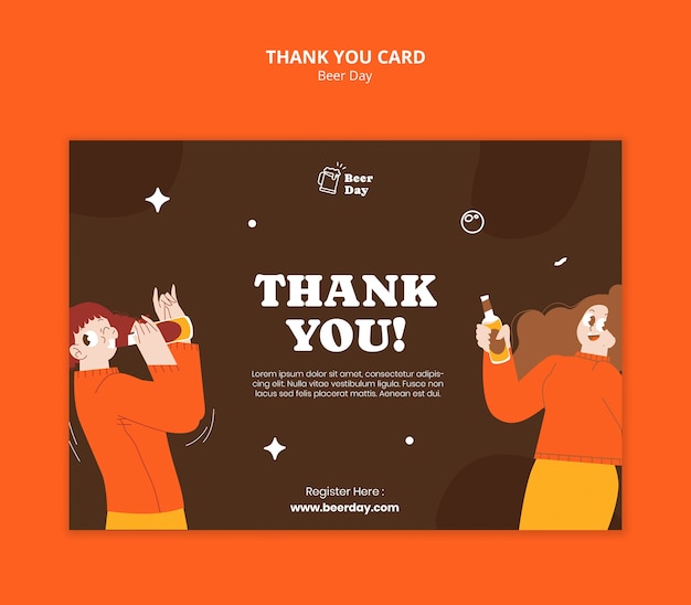 Free PSD beer day celebration thank you card  template