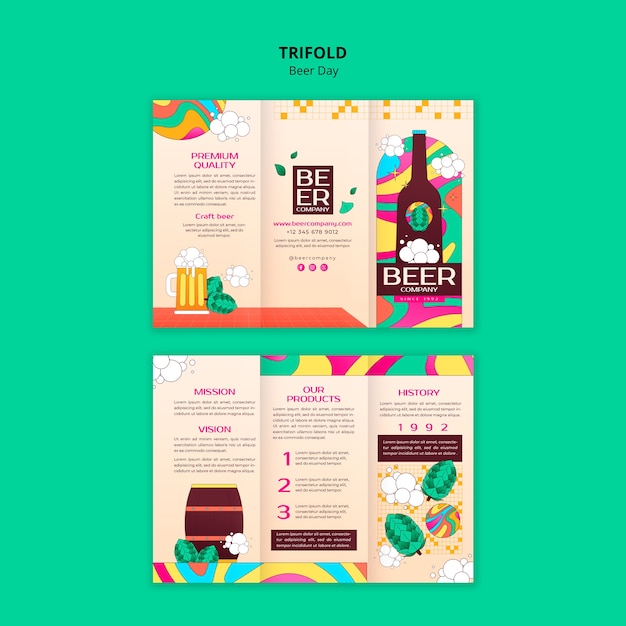 Free PSD beer day celebration trifold brochure template