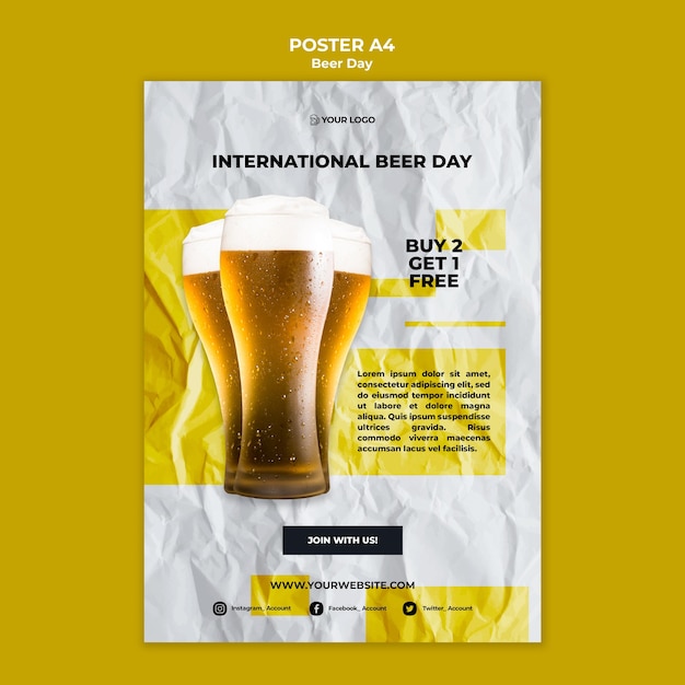 PSD gratuito tema del modello del manifesto di giorno della birra