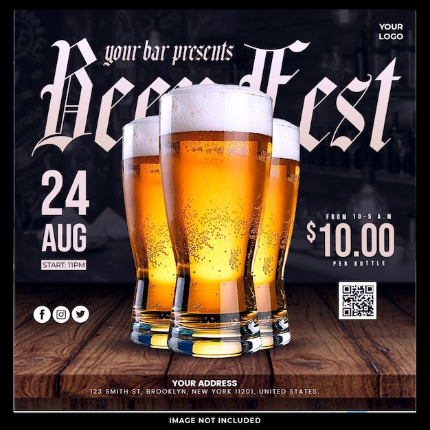 Free PSD beer party flyer social media banner template