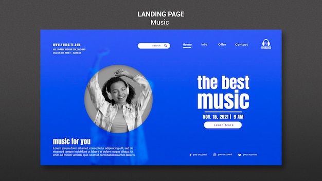 Free PSD best music landing page