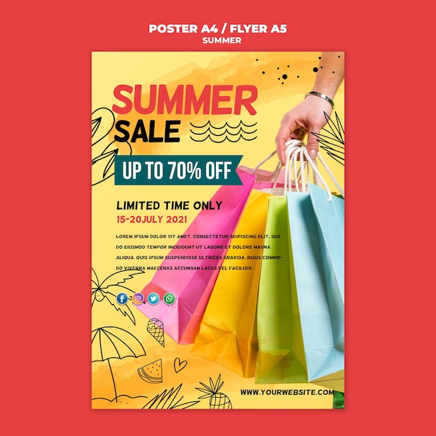 Free PSD best summertime sales with shopping bags poster