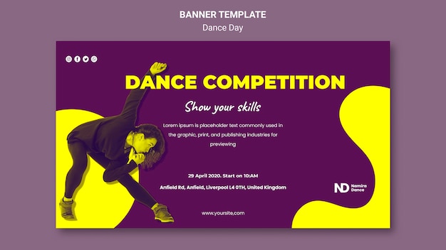 Free PSD bicolored dance day banner template