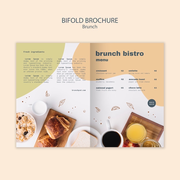 Bifold brochure for brunch bistro menu