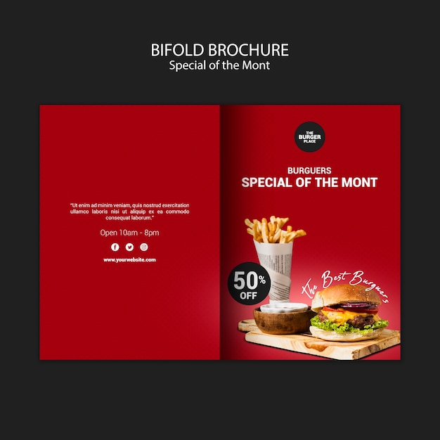 Bifold brochure for burger restaurant