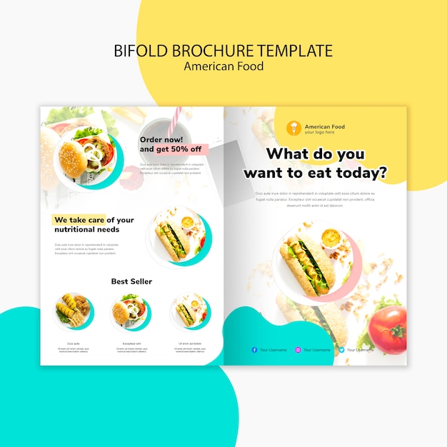 PSD gratuito modello di brochure bifold cibo americano