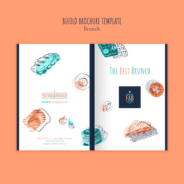 Free PSD bifold brochure template for brunch restaurant