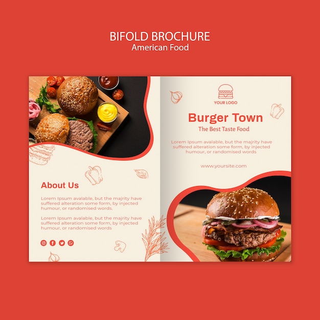 Free PSD bifold brochure template for burger restaurant