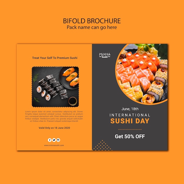 PSD gratuito modello di brochure bifold per la giornata internazionale del sushi