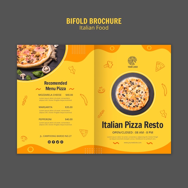 PSD gratuito modello di brochure bifold per bistro alimentare italiano