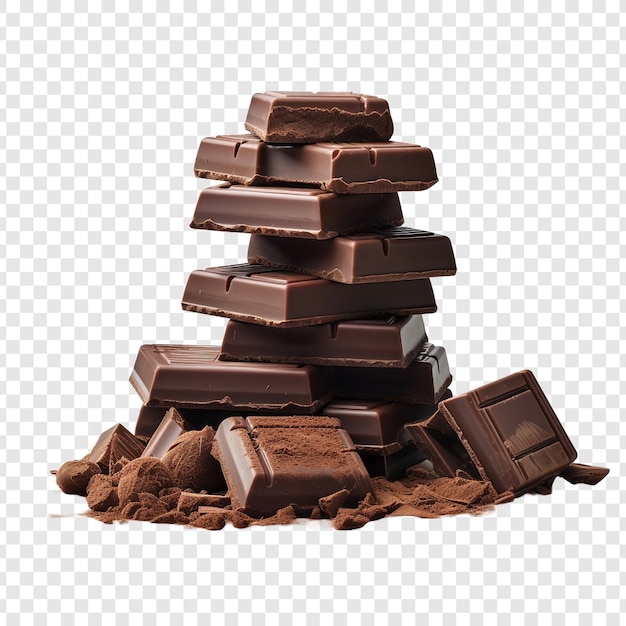 Free PSD big chocolate and small ones are each split into three parts isolated on transparent background