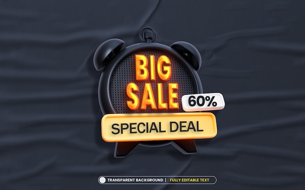 Big sale promotion banner template with editable 3d text effect