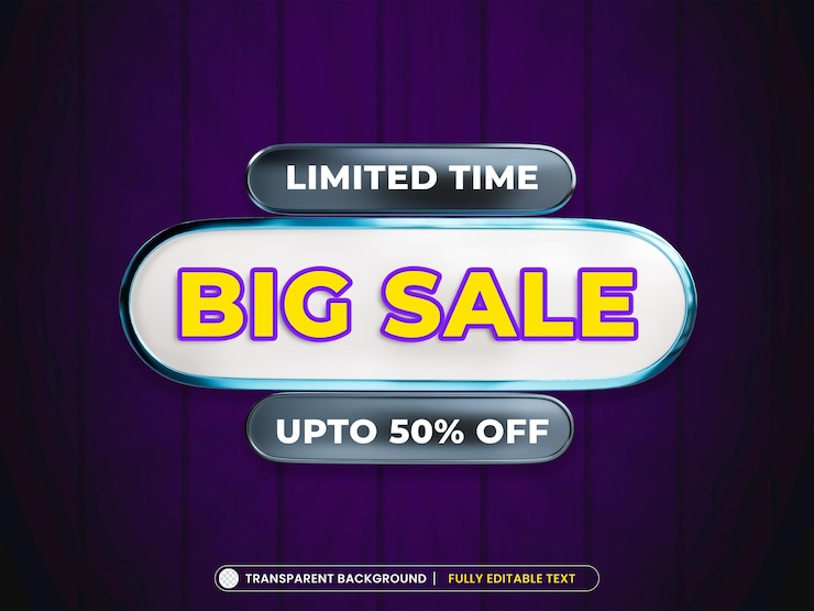 मुफ़्त PSD big sale promotion banner template with editable 3d text effect