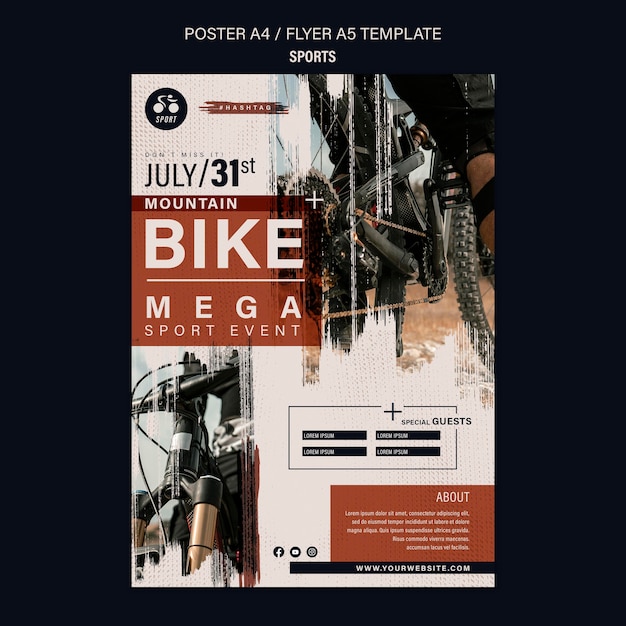Бесплатный PSD Шаблон дизайна флаера для велосипедного спорта