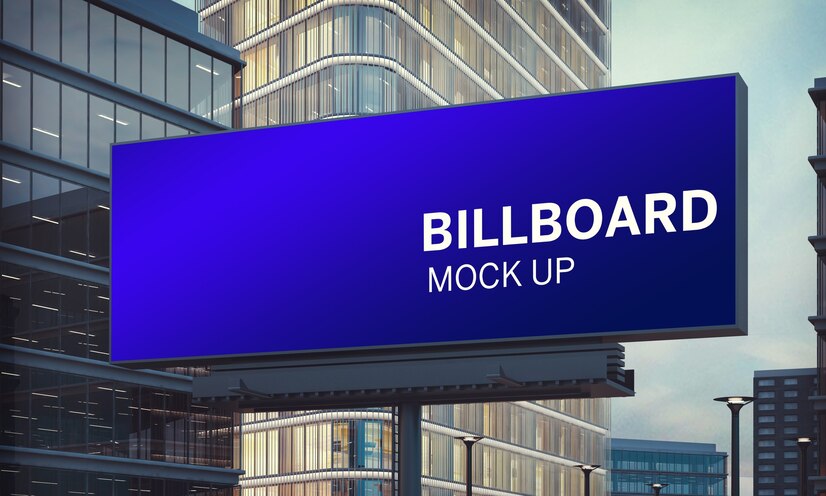  Billboard mock up at city downtown Premium Psd