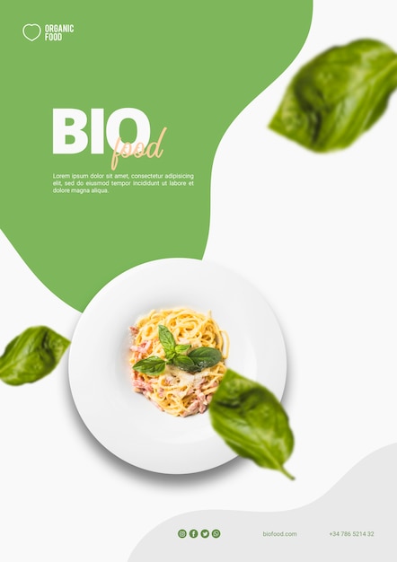 PSD gratuito modello dell'aletta di filatoio dell'alimento bio con la foto