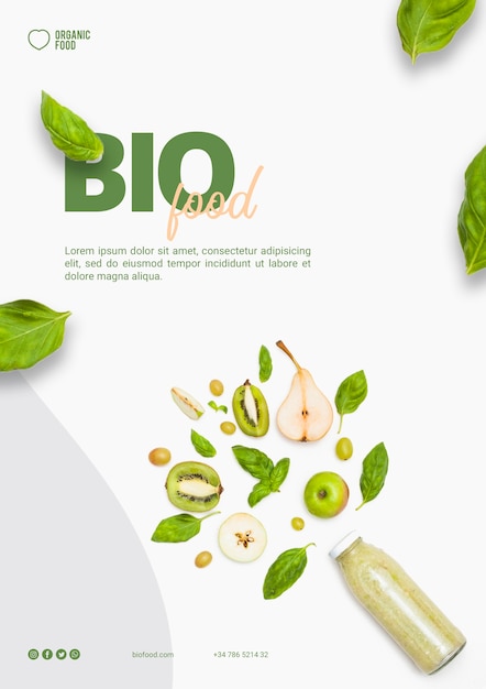 PSD gratuito modello dell'aletta di filatoio dell'alimento bio con la foto