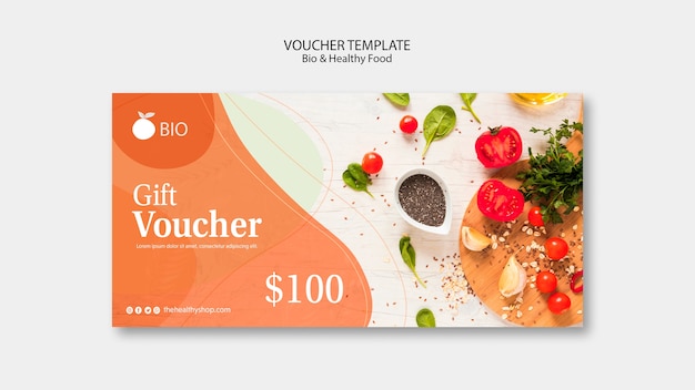 Bio & healthy food concept voucher template