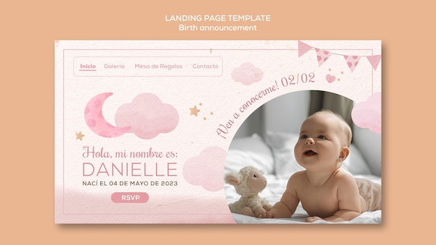 Free PSD birth announcement landing page template